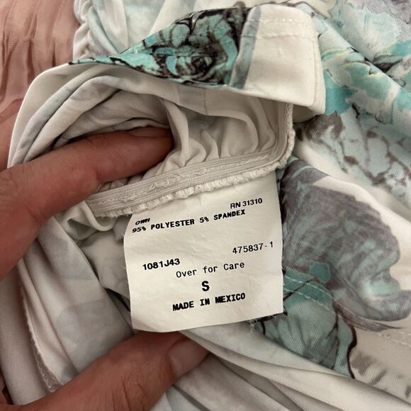 IZ Byer Top Womens Small White Blue Green Floral Ruched Sides Stretch Y2k - Picture 6 of 8